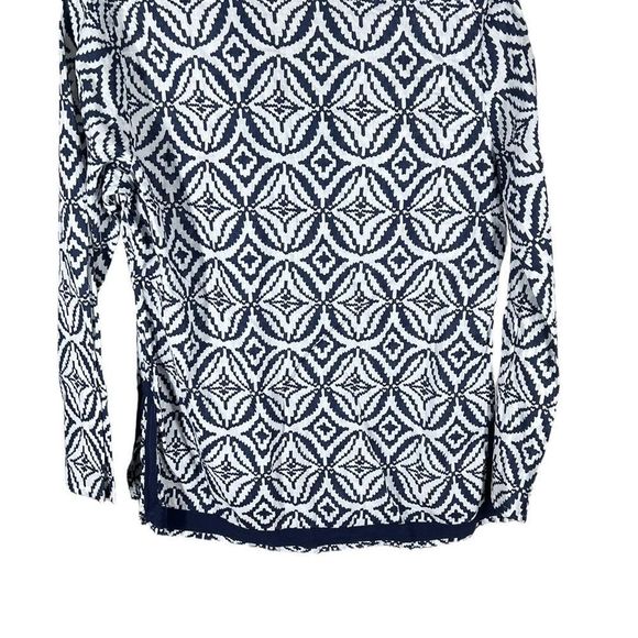 CYNTHIA Rowley Womens Sz M Blue White Geometric Boho Tunic Top - Picture 5 of 6